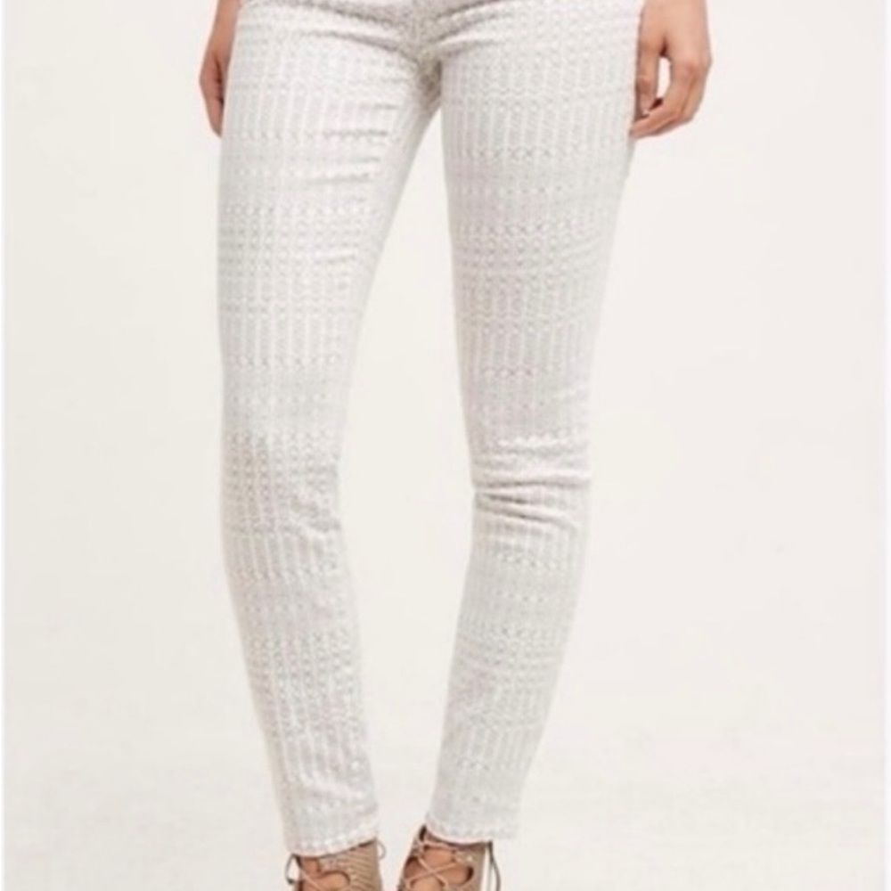 Anthropologie Pilcro & Letterpress White and Gray Patterned Women's Pants